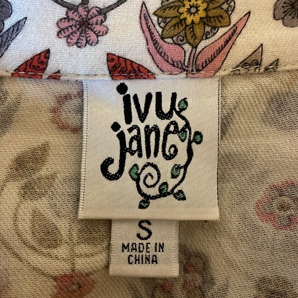 Ivy Jane women’s small tunic top jacket floral embroider plaid white red birds - Picture 9 of 11